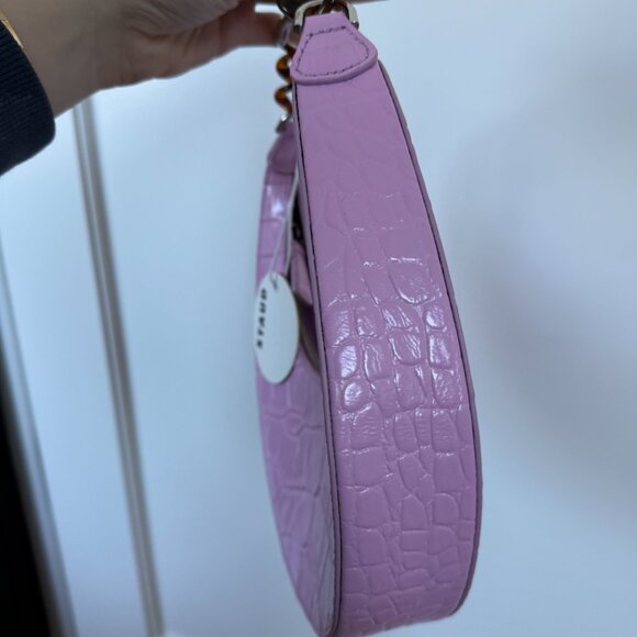 NWT Staud Top Handle Bag In Lilac Croco Embossed Leather Tortoise Shell Chain - Picture 5 of 9